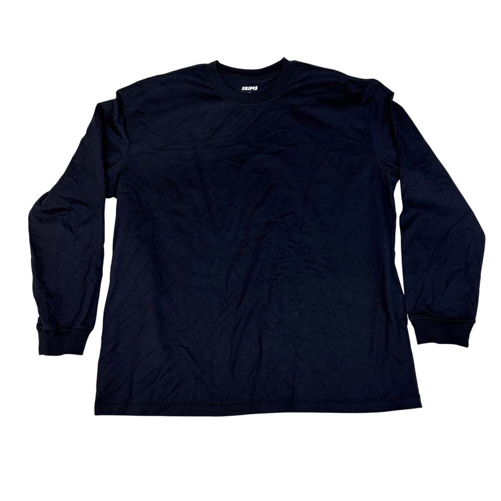 SKIMS Men's Heavyweight Cotton Long Sleeve T-Shirt Obsidian Black Size L NWT
